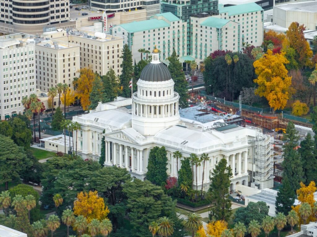 How the California State Government Hiring Process Actually Works Aerial shot of the California State Capitol surrounded by colorful autumn foliage in downtown Sacramento.