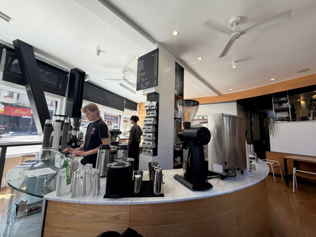High-ceilinged interior at Réveille Coffee Co.'s Columbus Avenue café