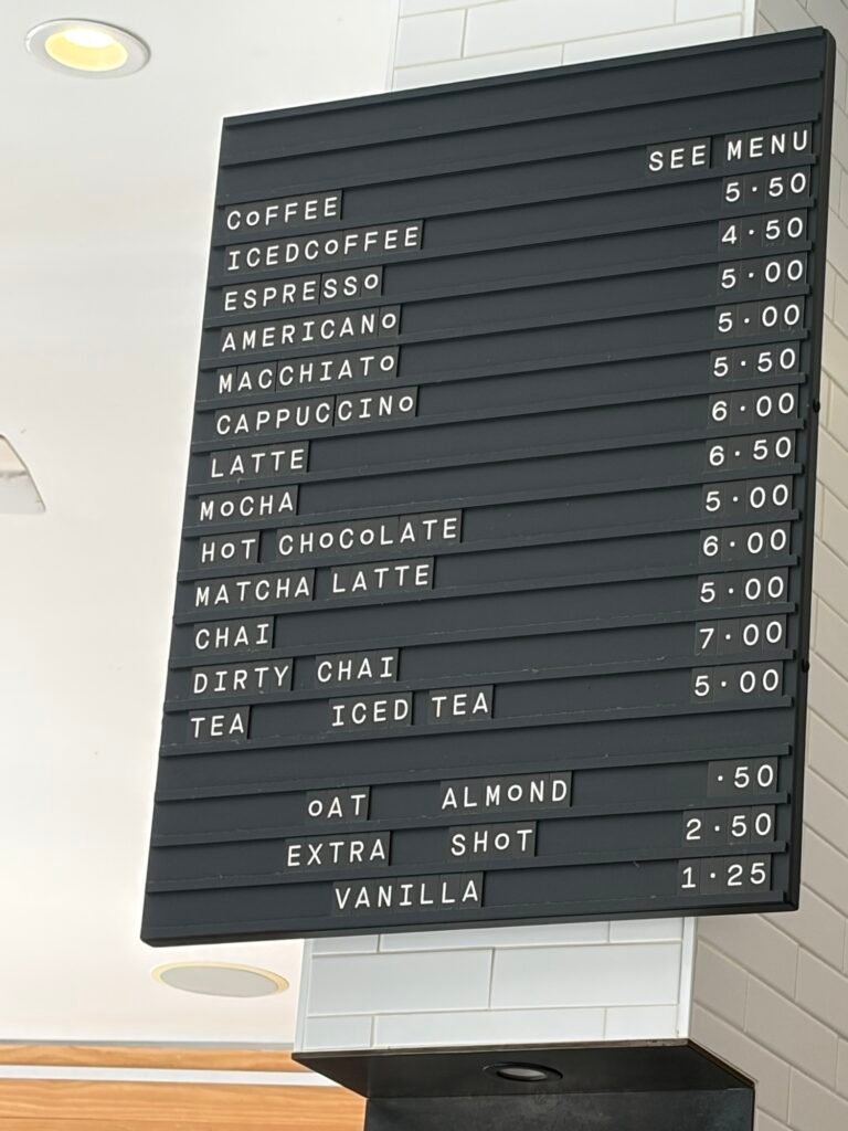 Menu board at Réveille Coffee Co. in North Beach