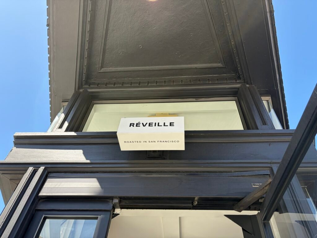 Réveille Coffee Co. storefront sign in North Beach, San Francisco